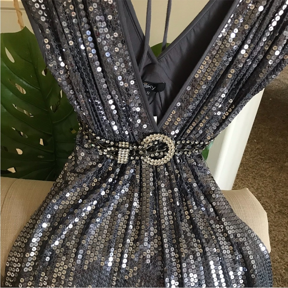 Sky Shimmering Silver Sequin Dress with Crystal Accent